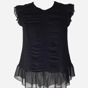 WhoWhatWear Sheer Black Sleeveless Ruffle Blouse